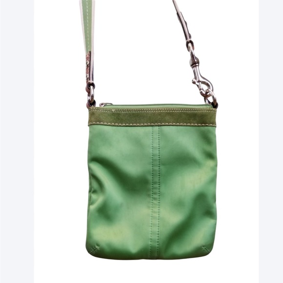 Coach Crossbody Bag Nylon Sateen Suede Tassel Zipper Pull Green Coach No tag GUC - Picture 5 of 16